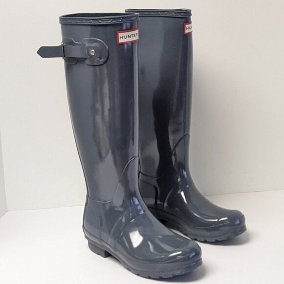 Hunter Boots Original Tall Gloss Rain Boots, Graphite, Womens 5 M - Picture 1 of 8